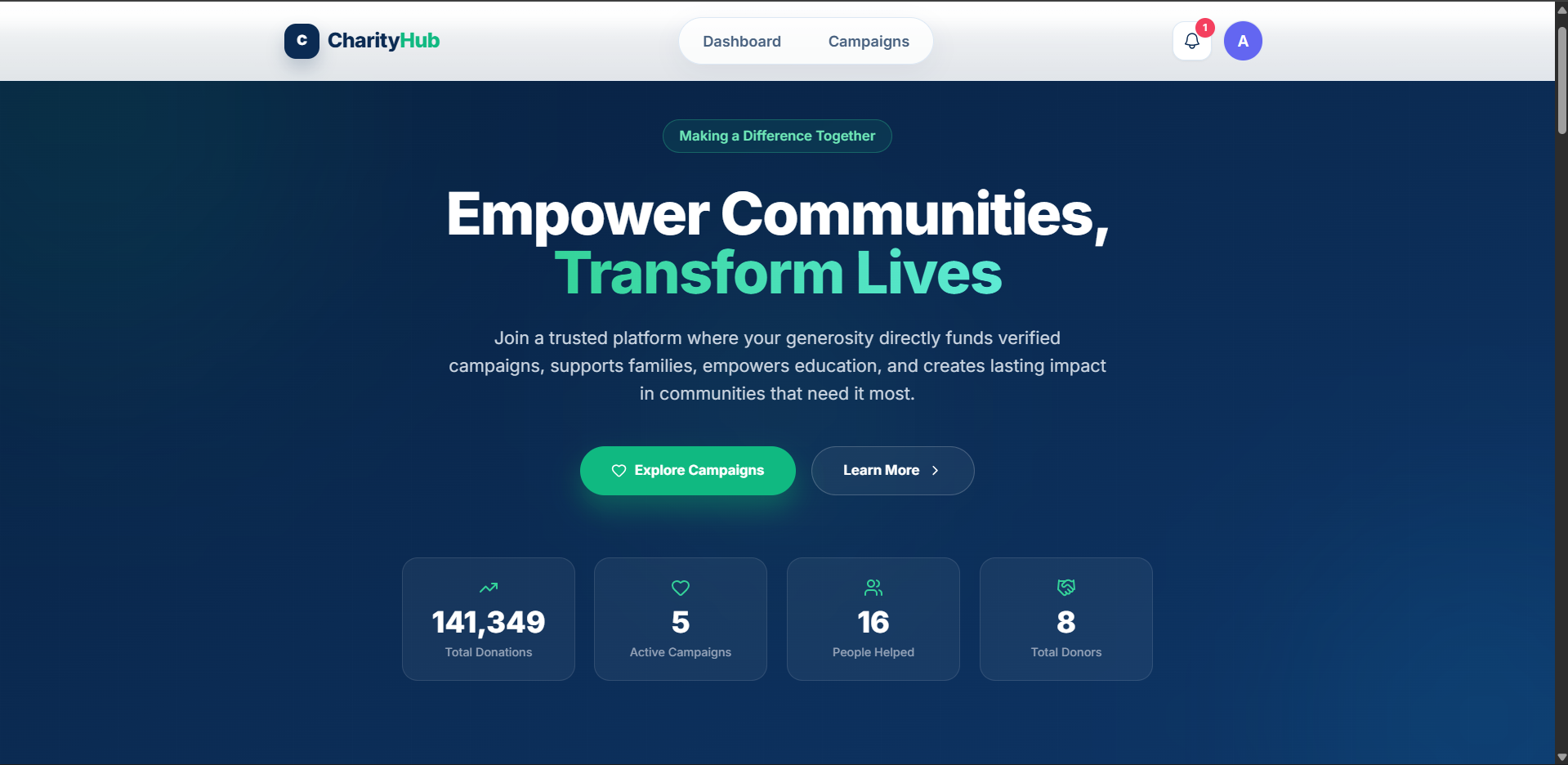 Charity Management System Interface Preview